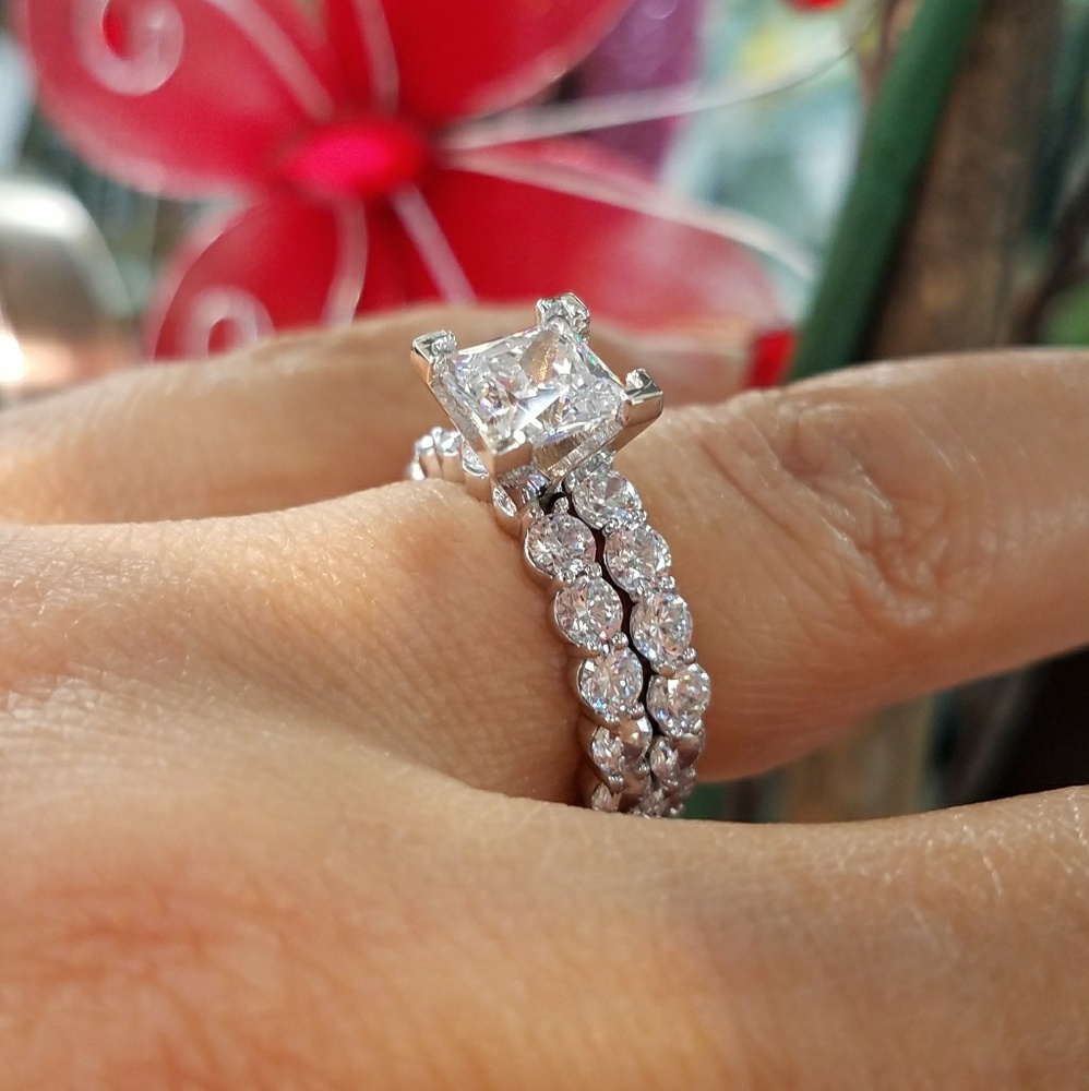 14k Solid White Gold 1.5ct Engagement Ring 2pc - Picture 12 of 16